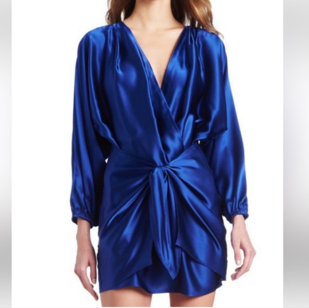 Amanda Uprichard Silk Blue Mini Calabra Dress Xs Glam Boas Cut Flowy Jewel